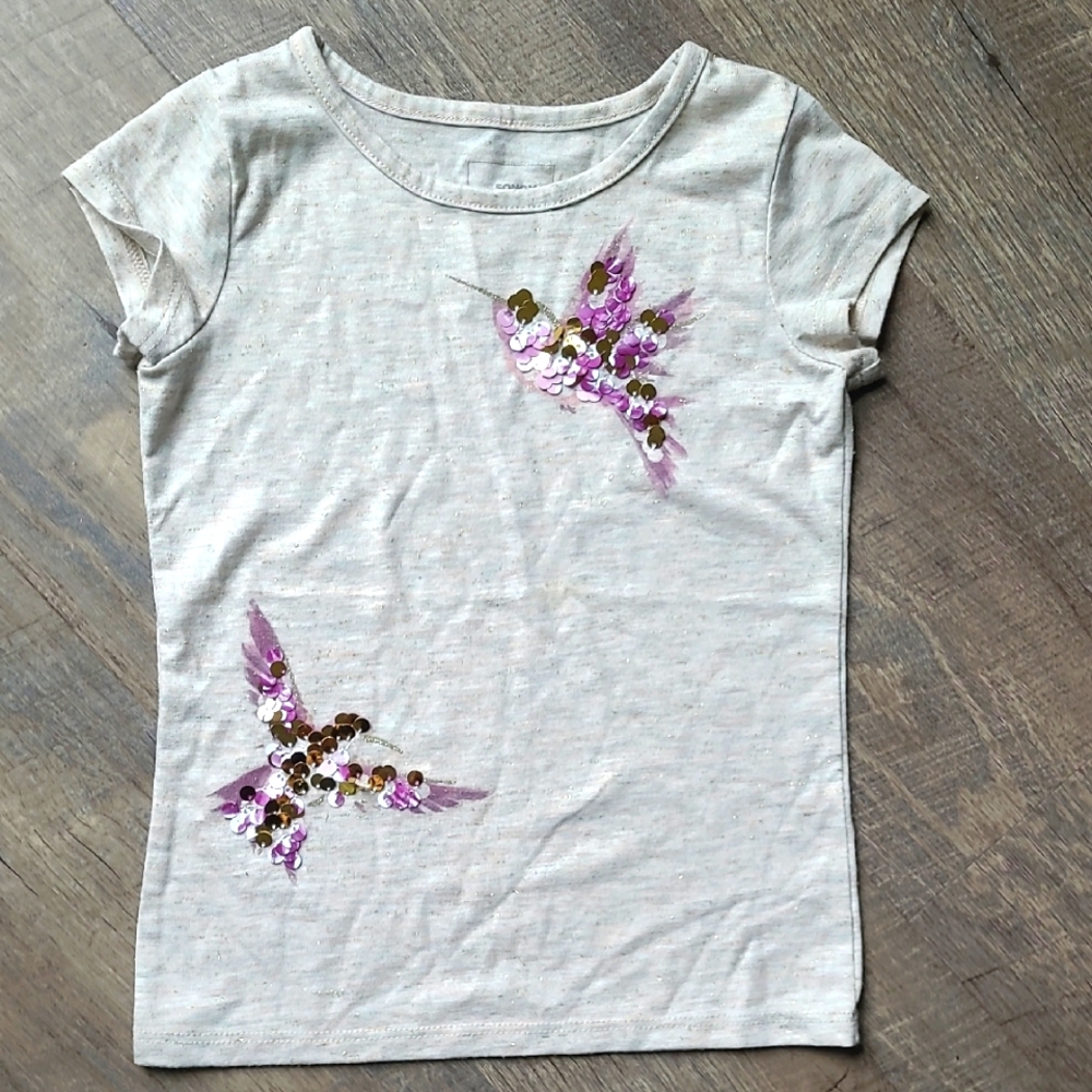Sonoma Textured Fabric Sequence purple hummingbirds girls top size 4